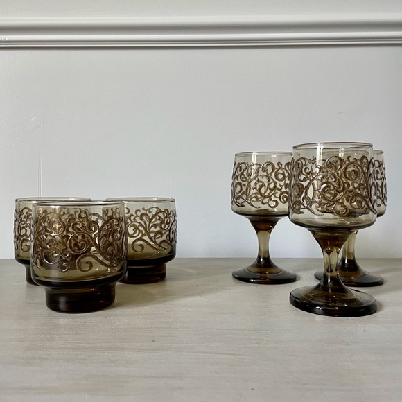 VINTAGE 1970s Libbey Prado Scroll 3 Low Ball Glasses + 3 Wine Glasses - Set of 6 - Picture 8 of 8